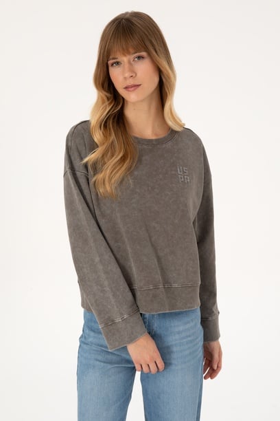 Kadın Vizon Yıkamalı Bisiklet Yaka Sweatshirt