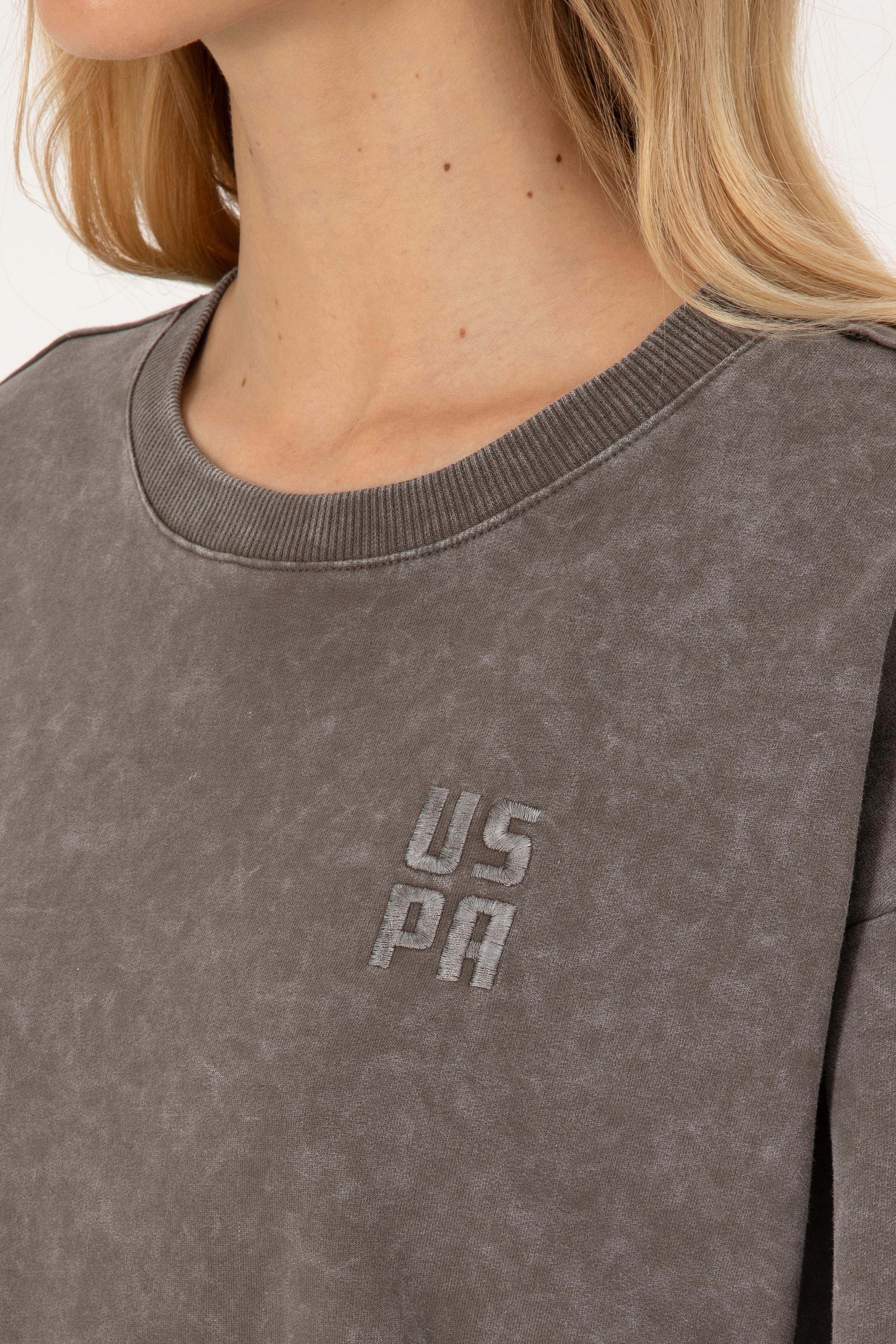 Kadın Vizon Yıkamalı Bisiklet Yaka Sweatshirt