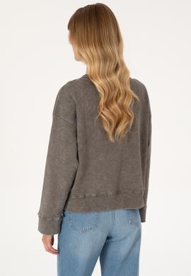 Kadın Vizon Yıkamalı Bisiket Yaka Sweatshirt - 50314186019