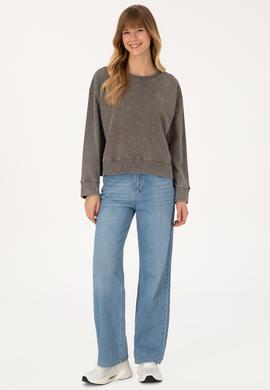 Kadın Vizon Yıkamalı Bisiket Yaka Sweatshirt - 50314186019