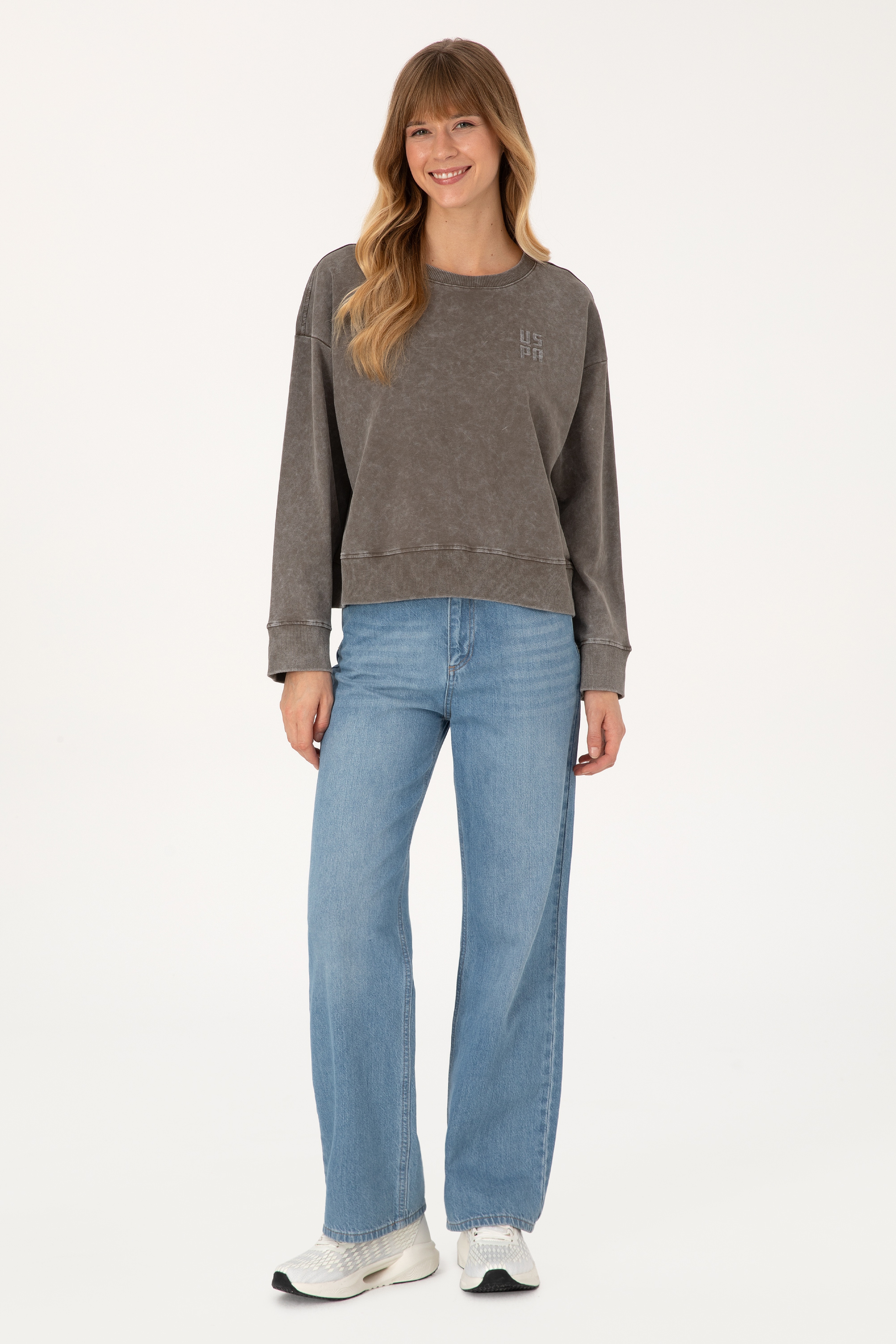 Kadın Vizon Yıkamalı Bisiklet Yaka Sweatshirt - Image 4