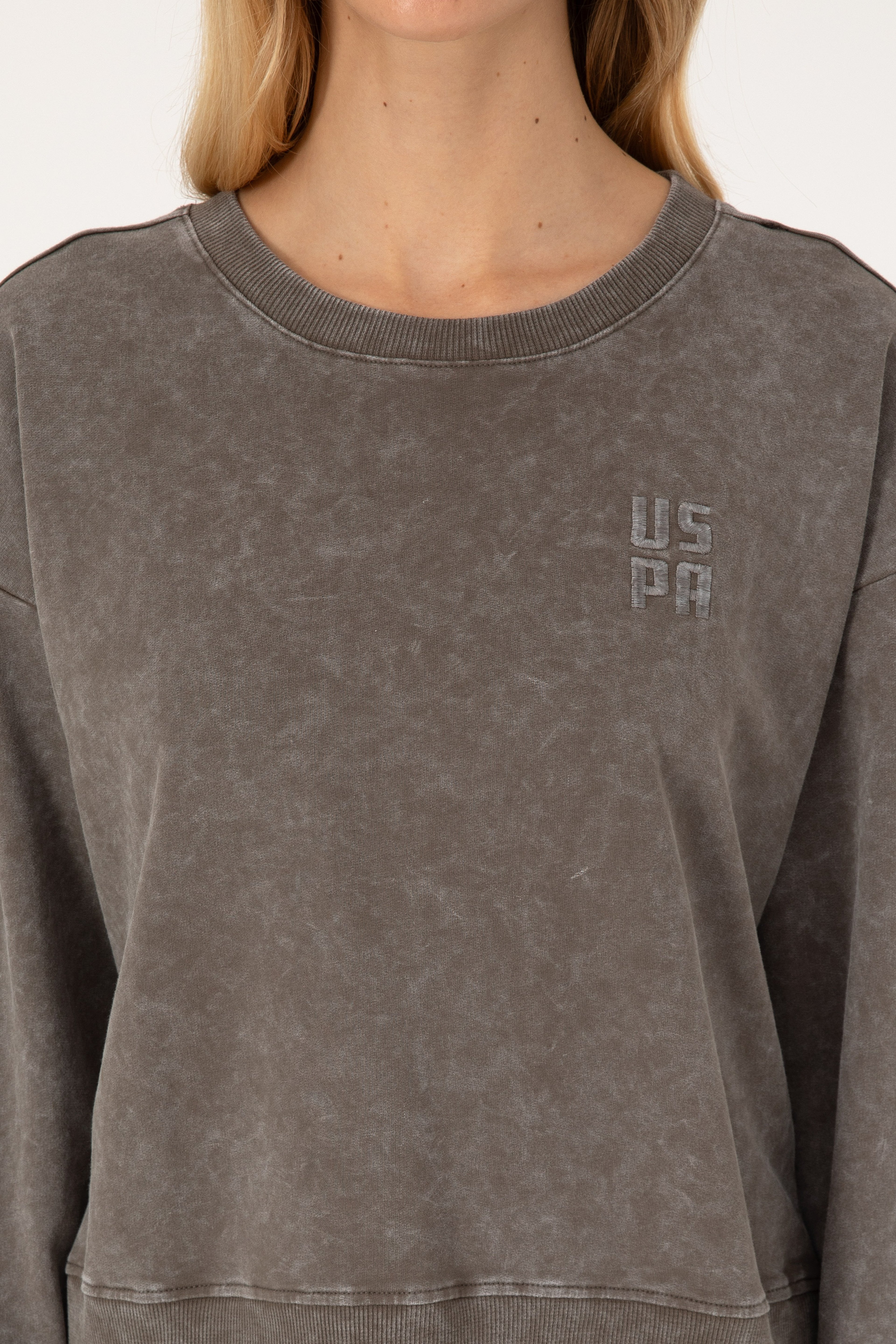Kadın Vizon Yıkamalı Bisiklet Yaka Sweatshirt - Image 6