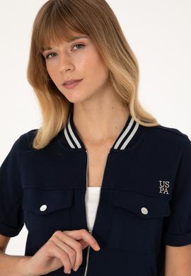 Kadın Lacivert Kısa Kollu Fermuarlı Bisiklet Yaka Sweatshirt - 50309093006