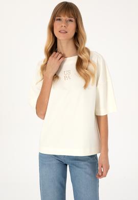 Kadın Krem Kısa Kollu Bisiklet Yaka Sweatshirt - 50309473004