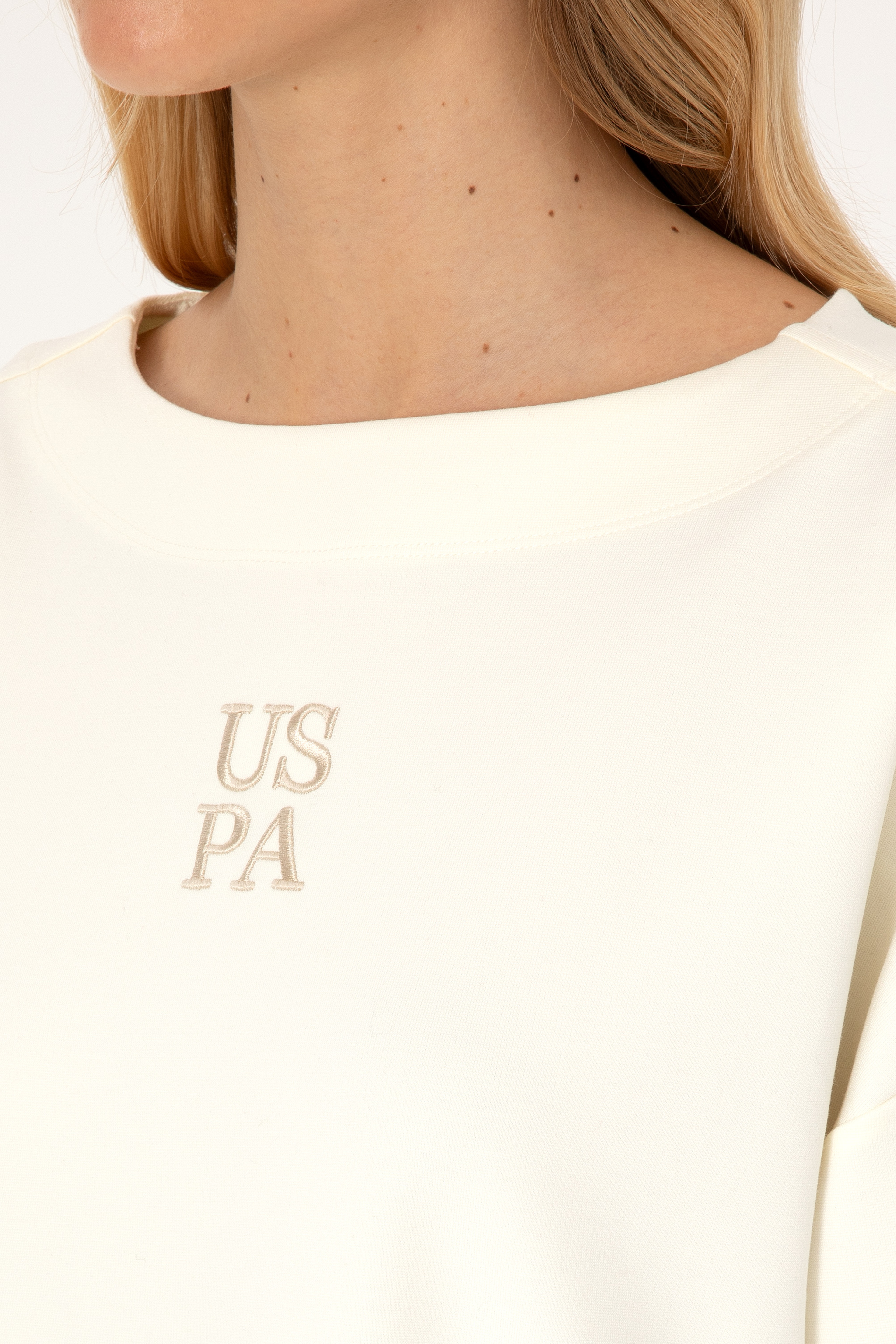 Kadın Krem Kısa Kollu Bisiklet Yaka Sweatshirt - Image 7