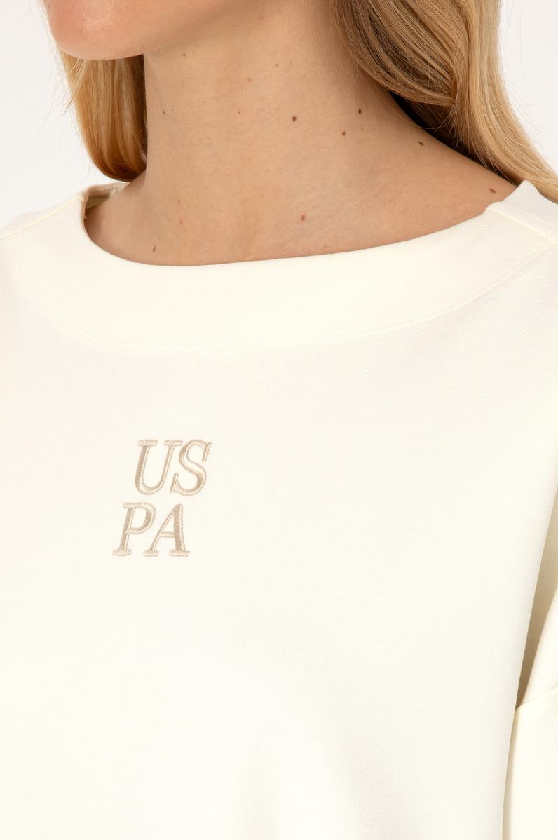 Kadın Krem Kısa Kollu Bisiklet Yaka Sweatshirt