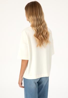 Kadın Krem Kısa Kollu Bisiklet Yaka Sweatshirt - 50309473004