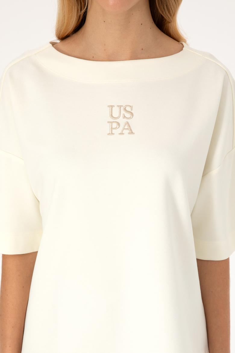 Kadın Krem Kısa Kollu Bisiklet Yaka Sweatshirt - 50309473004