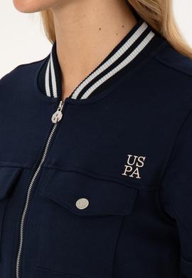 Kadın Lacivert Kısa Kollu Fermuarlı Bisiklet Yaka Sweatshirt - 50309093006