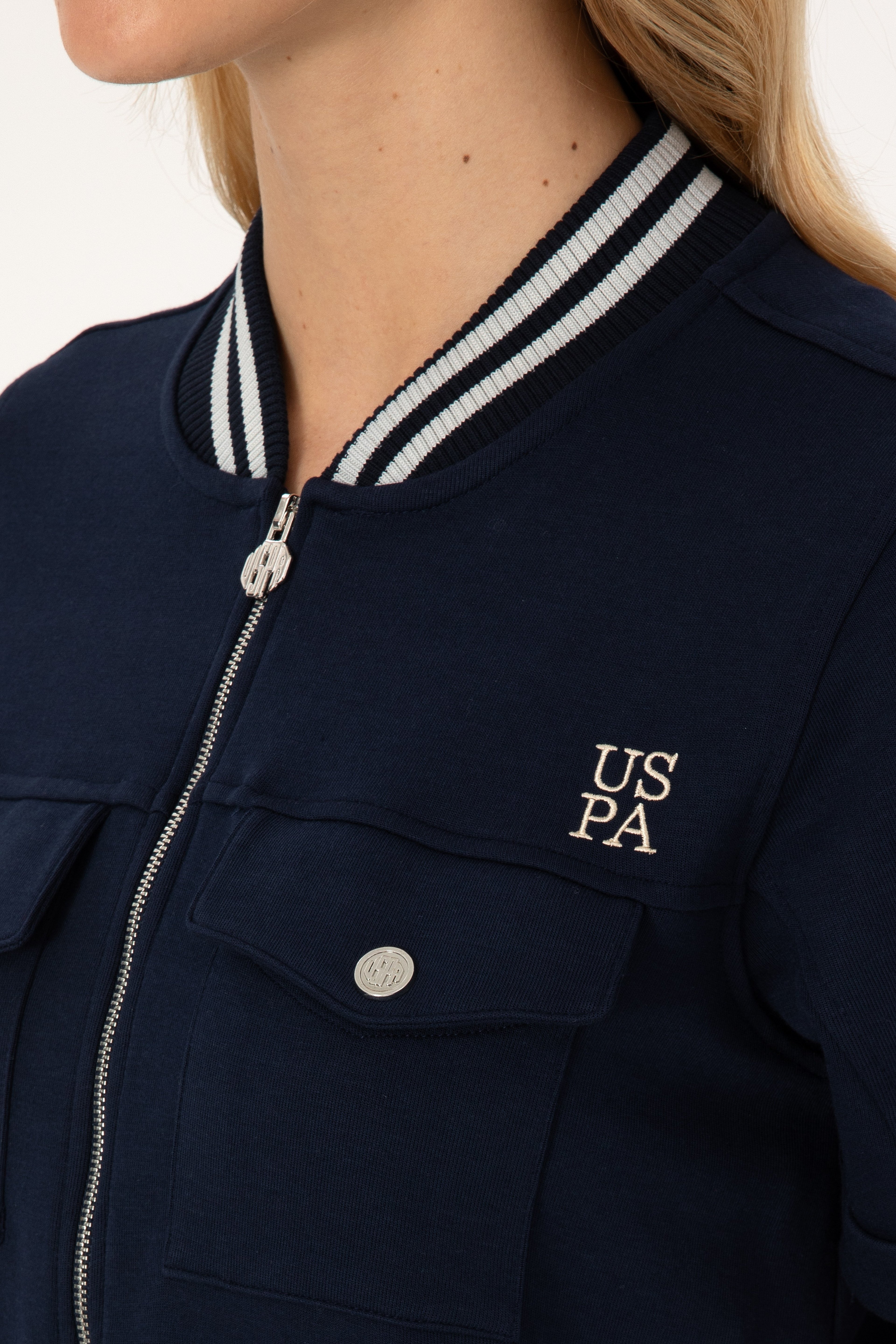 Kadın Lacivert Kısa Kollu Fermuarlı Bisiklet Yaka Sweatshirt - Image 7