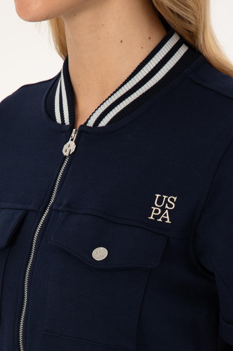 Kadın Lacivert Kısa Kollu Fermuarlı Bisiklet Yaka Sweatshirt