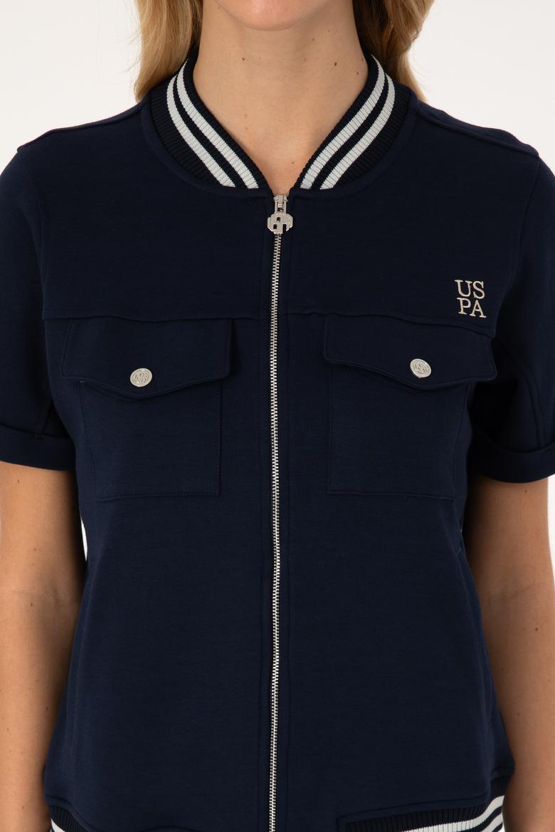 Kadın Lacivert Kısa Kollu Fermuarlı Bisiklet Yaka Sweatshirt - 50309093006