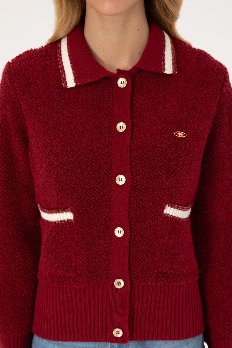 Kadın Koyu Frambuaz Triko Hırka - 50315553023