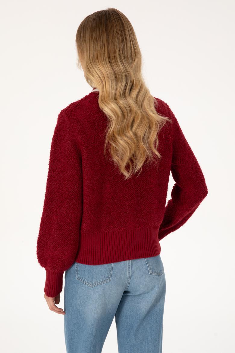 Kadın Koyu Frambuaz Triko Hırka - 50315553023