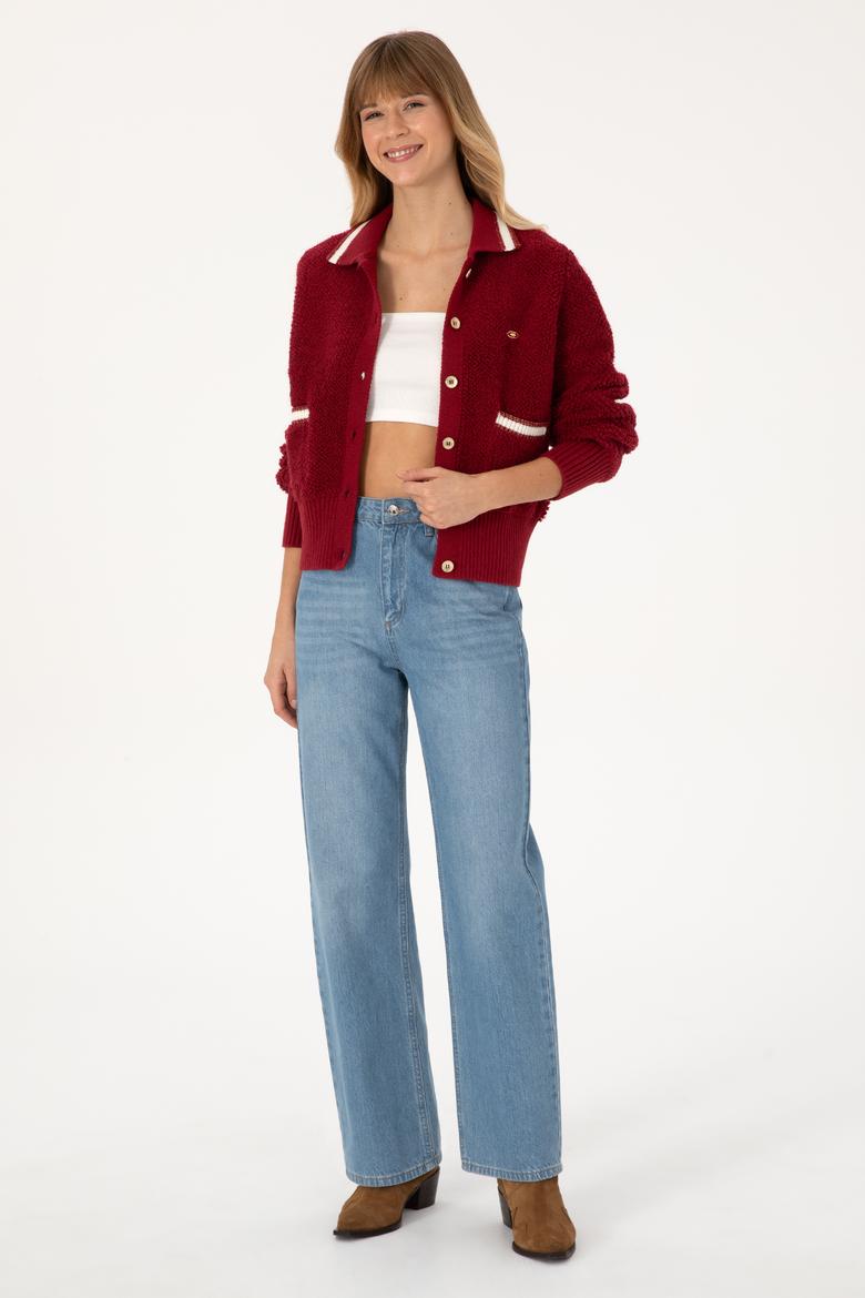 Kadın Koyu Frambuaz Triko Hırka - 50315553023