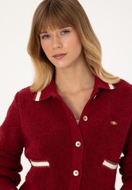 Kadın Koyu Frambuaz Triko Hırka - 50315553023