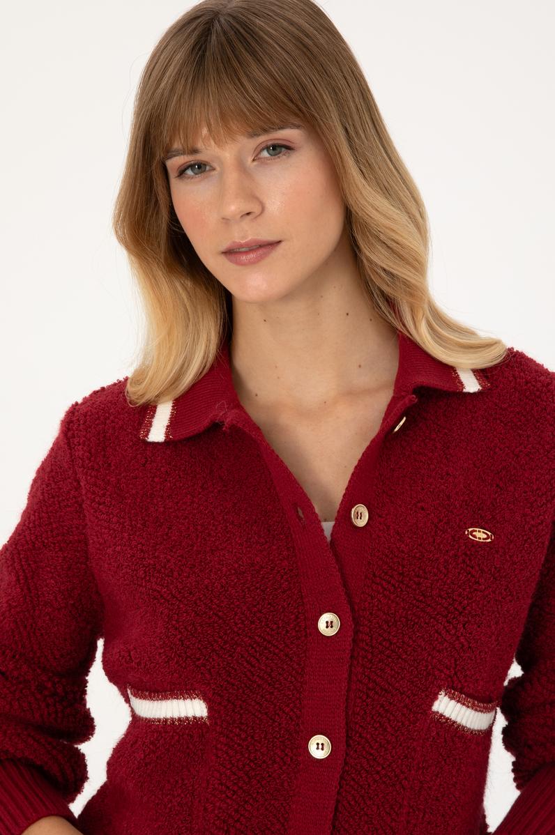 Kadın Koyu Frambuaz Triko Hırka