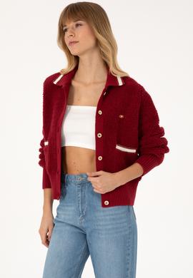 Kadın Koyu Frambuaz Triko Hırka - 50315553023