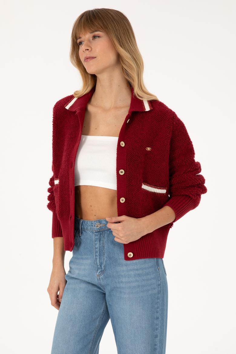 Kadın Koyu Frambuaz Triko Hırka - 50315553023