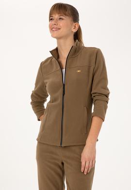 Kadın Haki Fermuarlı Dik Yaka Polar Sweatshirt - 50316729054