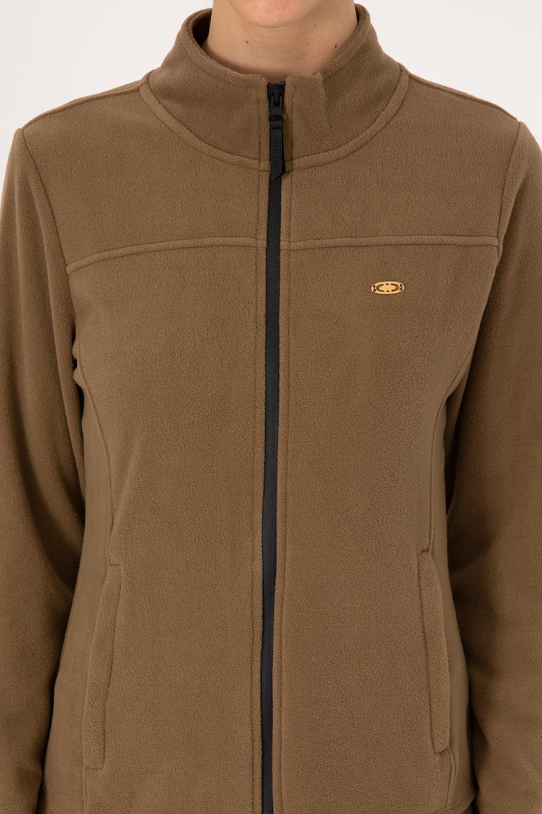 Kadın Haki Fermuarlı Dik Yaka Polar Sweatshirt - 50316729054
