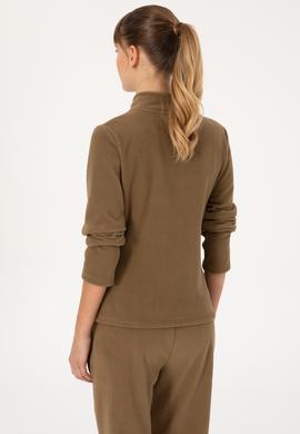 Kadın Haki Fermuarlı Dik Yaka Polar Sweatshirt - 50316729054