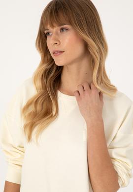 Kadın Krem Bisiklet Yaka Sweatshirt - 50307787020