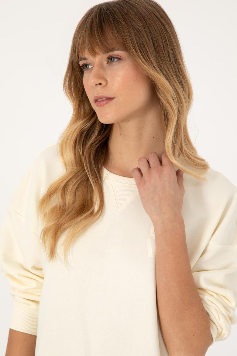 Kadın Krem Bisiklet Yaka Sweatshirt - 50307787020