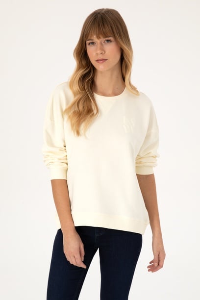 Kadın Krem Bisiklet Yaka Sweatshirt