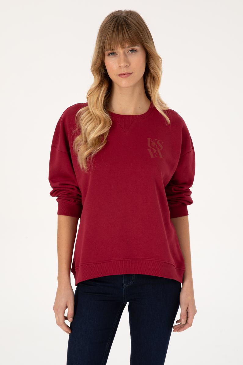 Kadın Koyu Frambuaz Bisiklet Yaka Sweatshirt