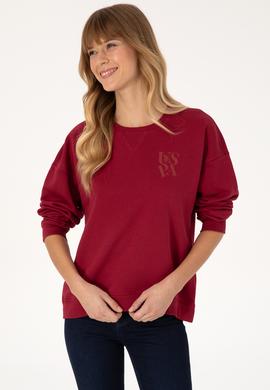 Kadın Koyu Frambuaz Bisiklet Yaka Sweatshirt - 50307787015