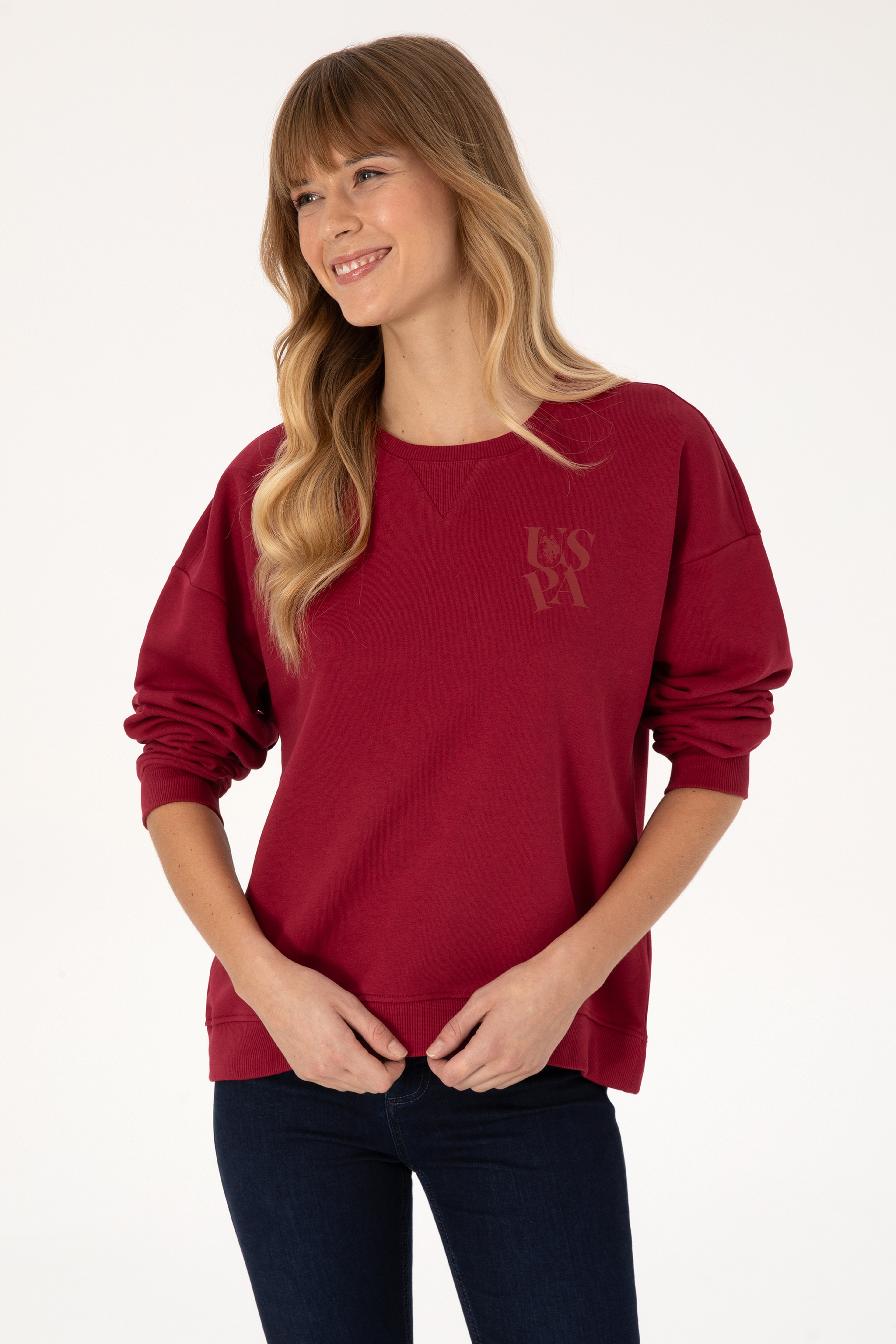 Kadın Koyu Frambuaz Bisiklet Yaka Sweatshirt - Image 3