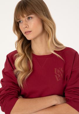 Kadın Koyu Frambuaz Bisiklet Yaka Sweatshirt - 50307787015