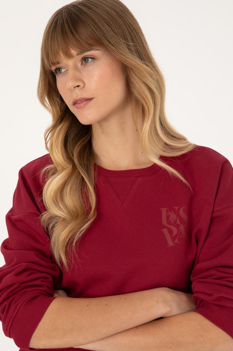 Kadın Koyu Frambuaz Bisiklet Yaka Sweatshirt