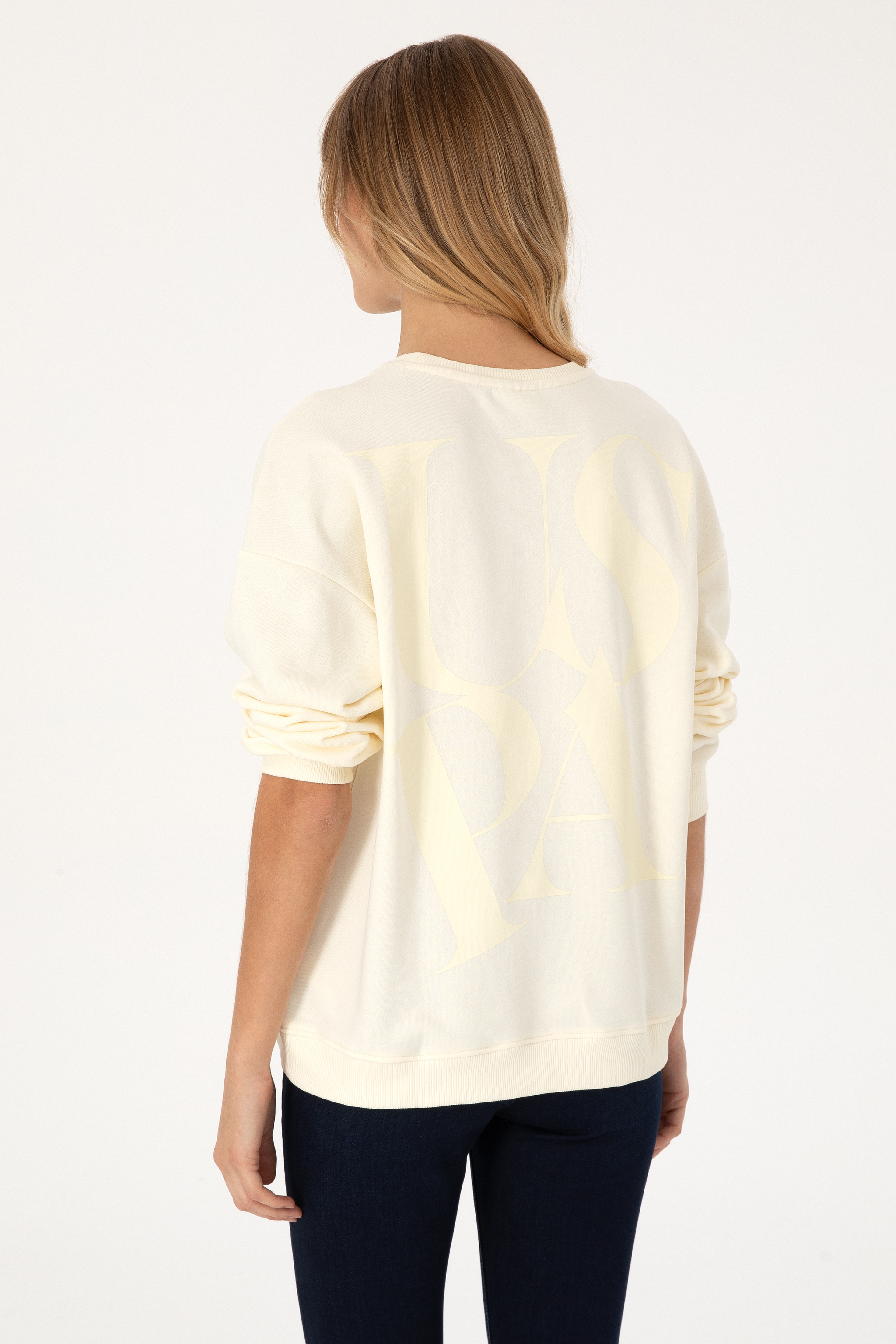 Kadın Krem Bisiklet Yaka Sweatshirt