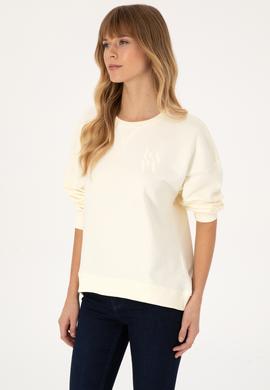 Kadın Krem Bisiklet Yaka Sweatshirt - 50307787020