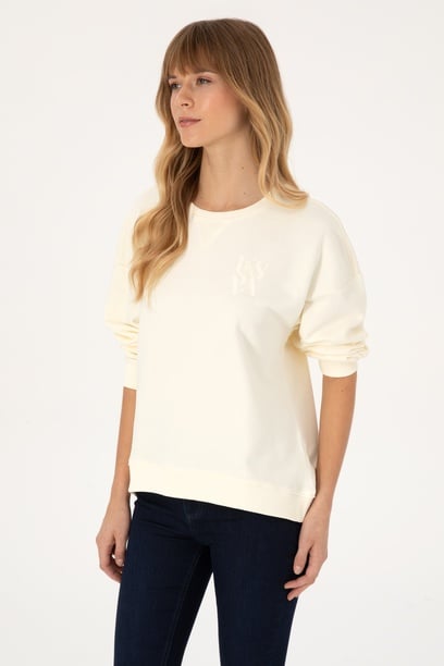 Kadın Krem Bisiklet Yaka Sweatshirt