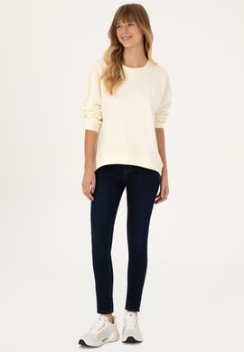 Kadın Krem Bisiklet Yaka Sweatshirt - 50307787020