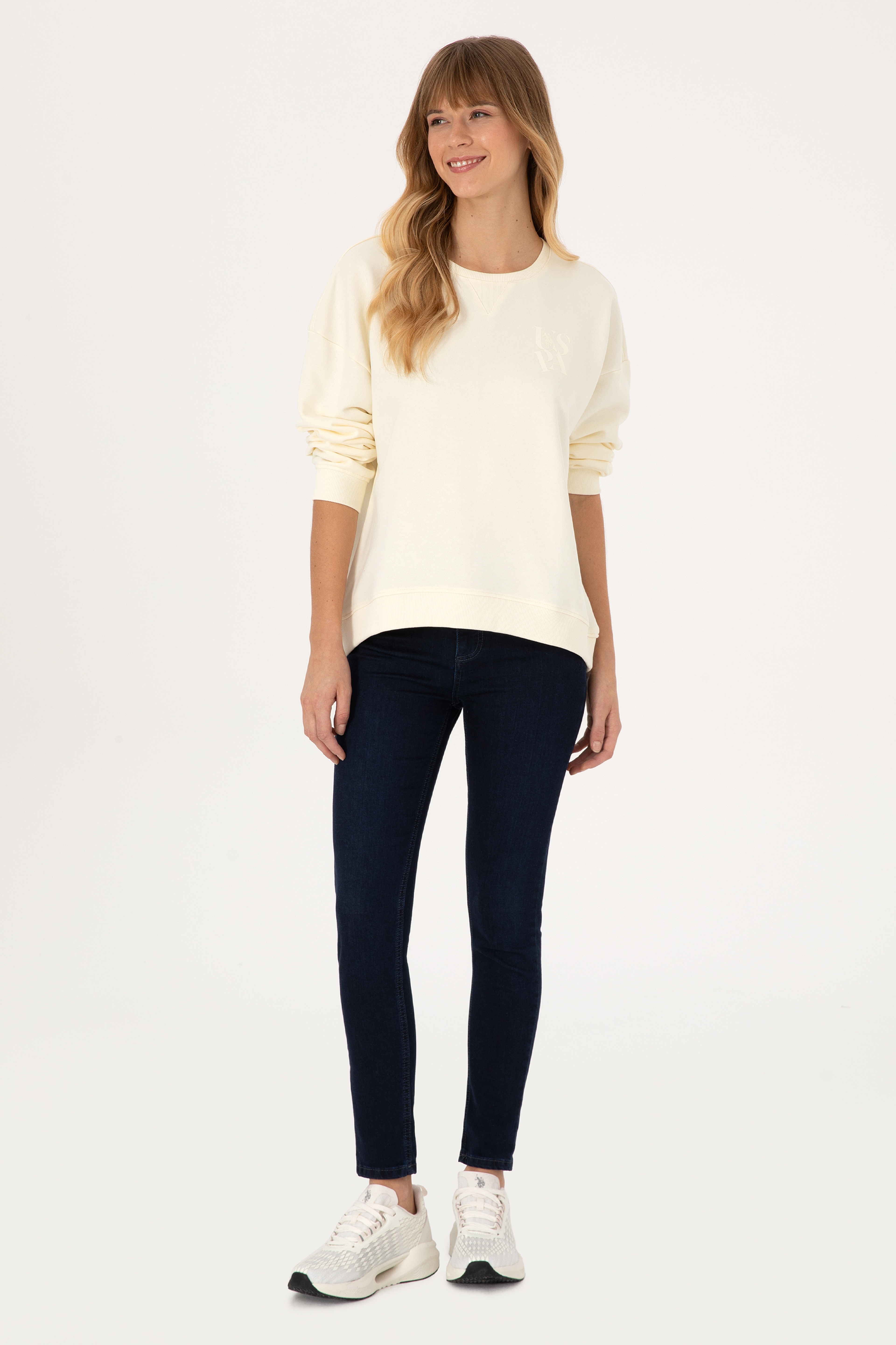 Kadın Krem Bisiklet Yaka Sweatshirt - Image 4