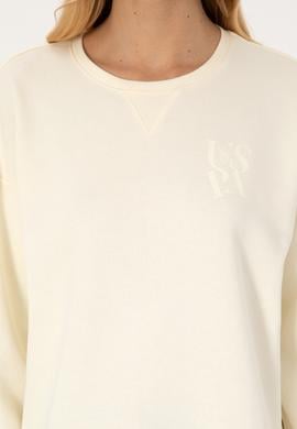 Kadın Krem Bisiklet Yaka Sweatshirt - 50307787020