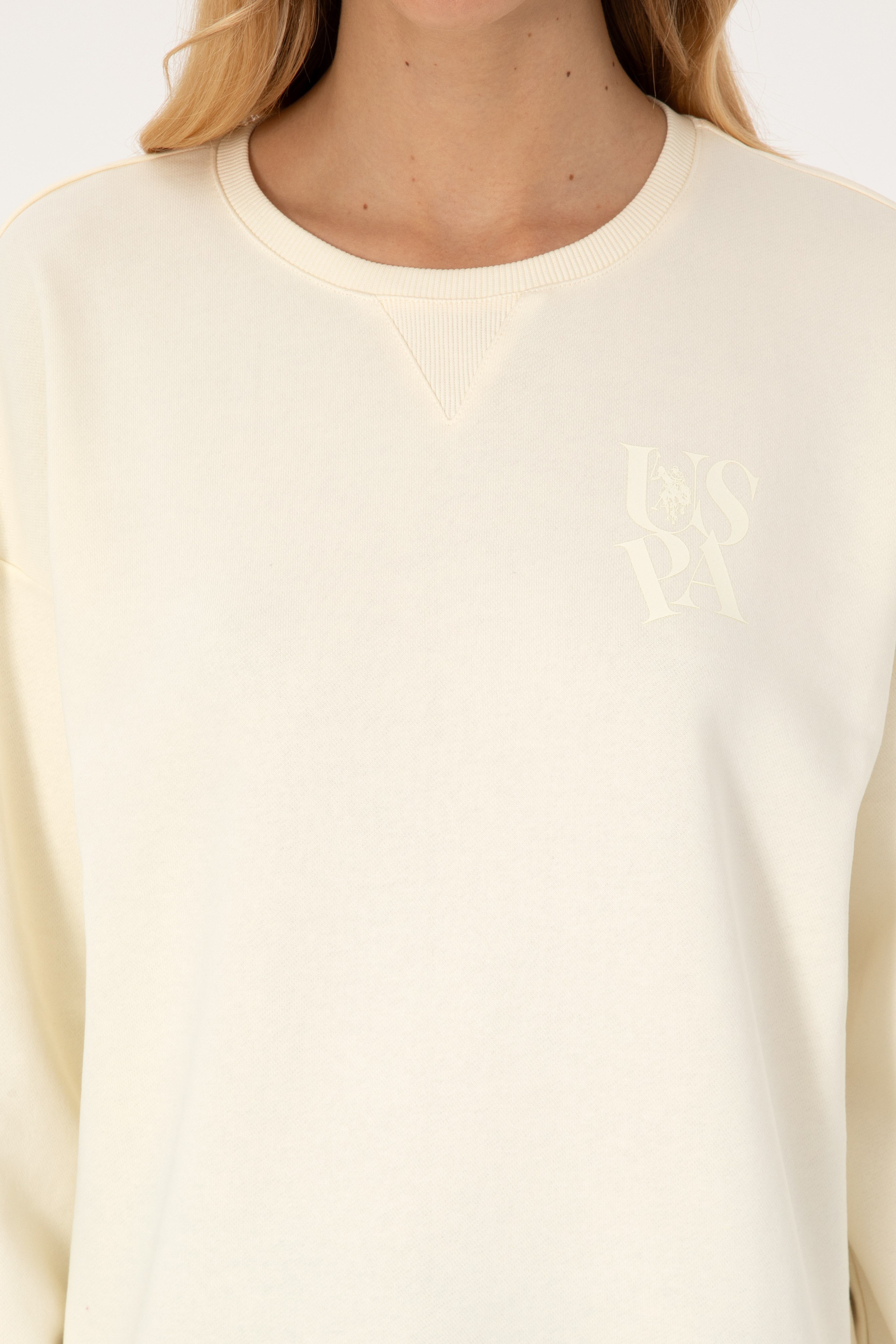 Kadın Krem Bisiklet Yaka Sweatshirt - Image 6