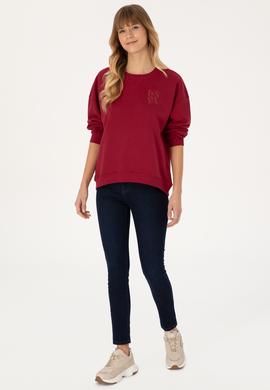 Kadın Koyu Frambuaz Bisiklet Yaka Sweatshirt - 50307787015