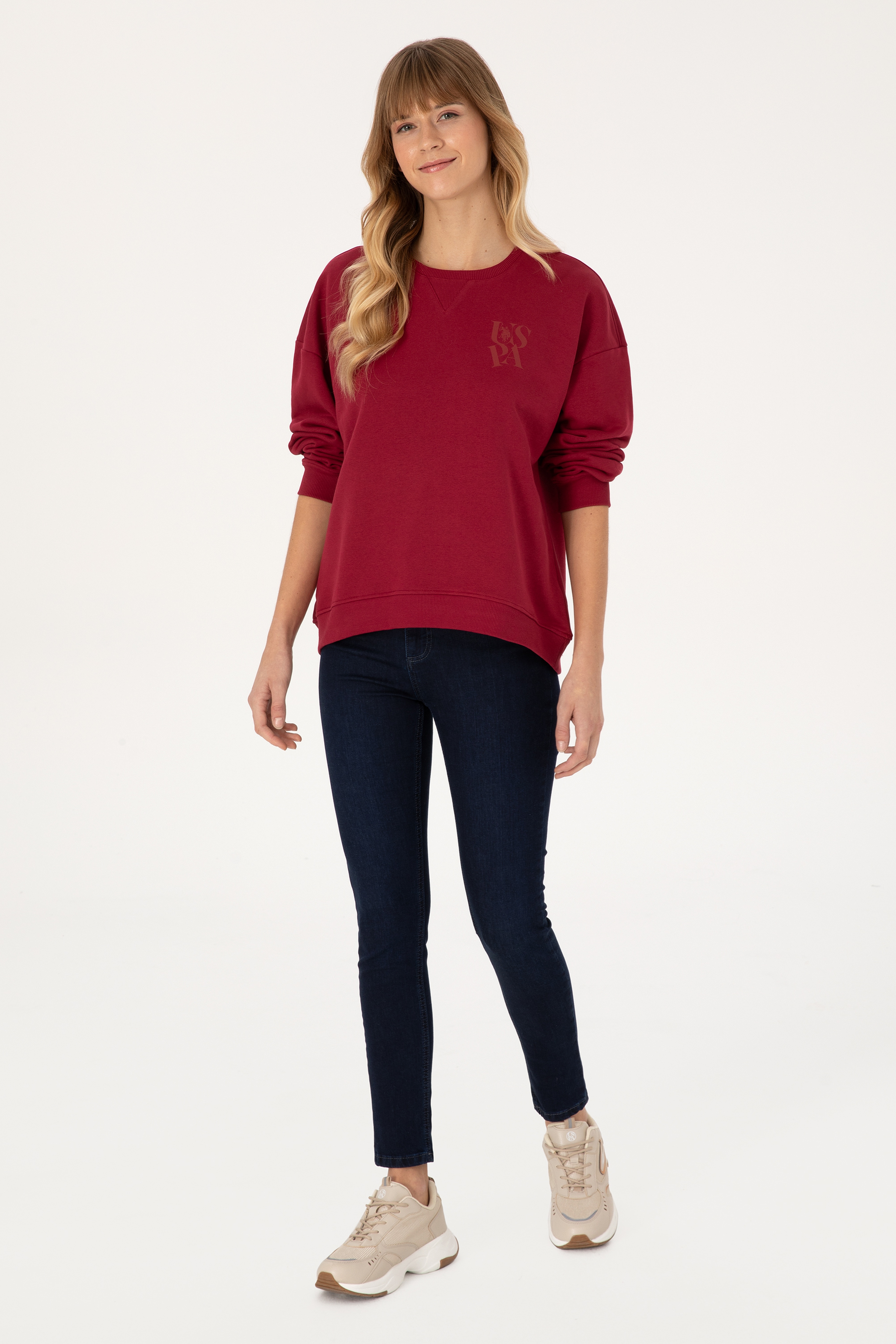 Kadın Koyu Frambuaz Bisiklet Yaka Sweatshirt - Image 4