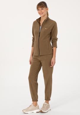 Kadın Haki Fermuarlı Dik Yaka Polar Sweatshirt - 50316729054