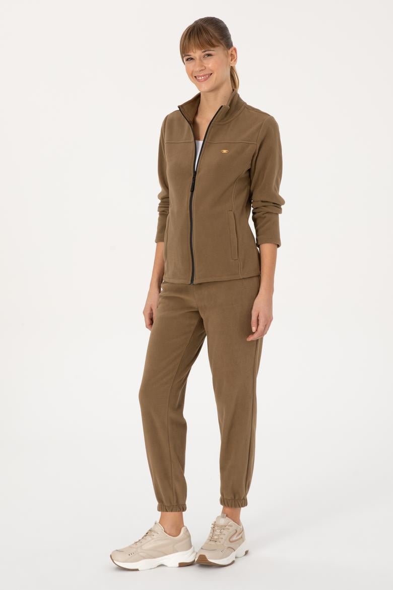 Kadın Haki Fermuarlı Dik Yaka Polar Sweatshirt - 50316729054