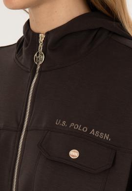 Kadın Koyu Kahverengi Fermuarlı Kapüşonlu Sweathirt - 50309102021