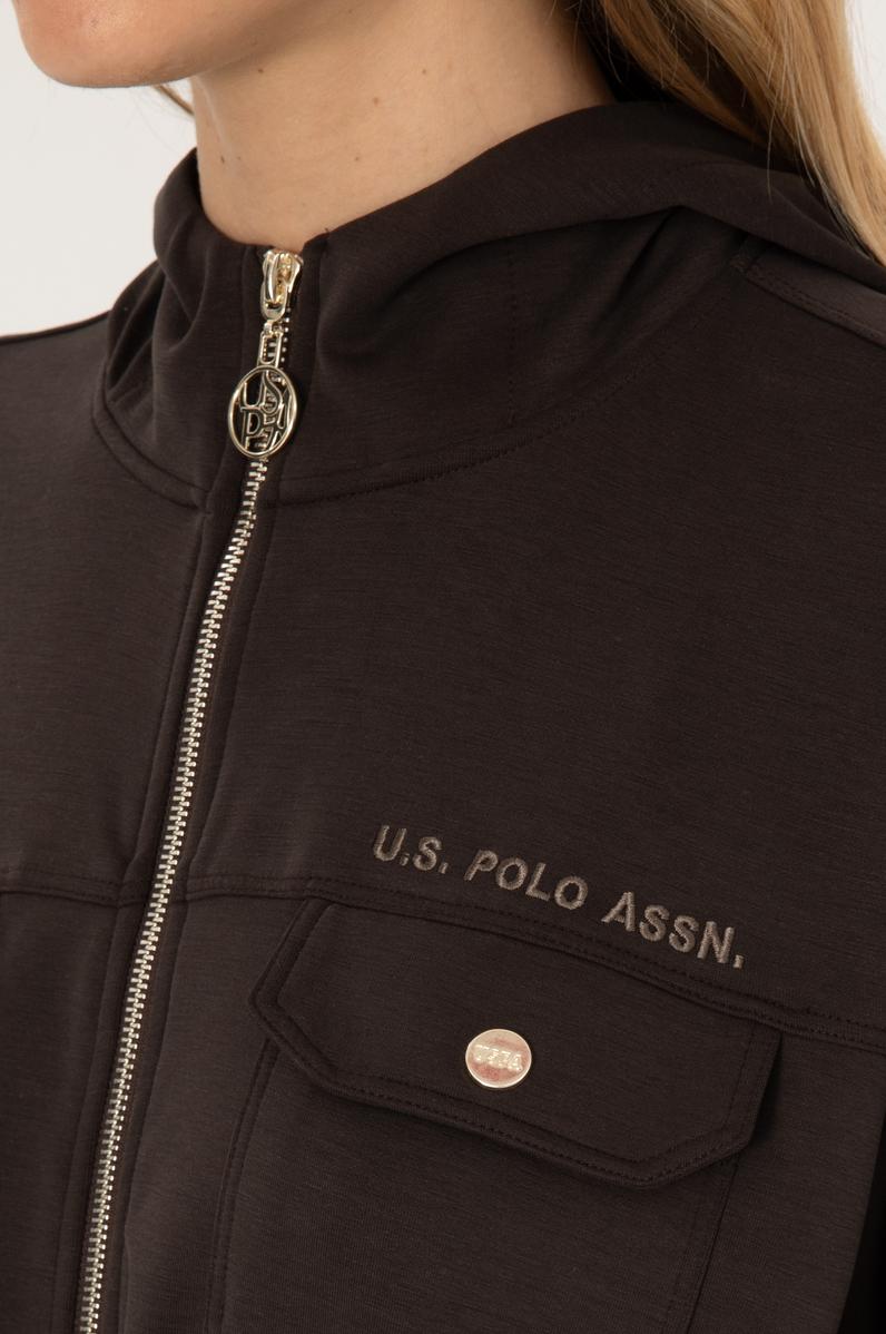 Kadın Koyu Kahverengi Fermuarlı Kapüşonlu Sweathirt