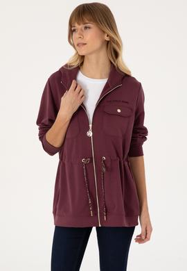 Kadın Bordo Fermuarlı Kapüşonlu Sweatshirt - 50309102013