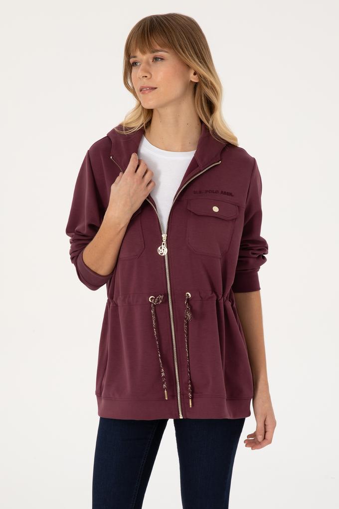 Kadın Bordo Fermuarlı Kapüşonlu Sweatshirt