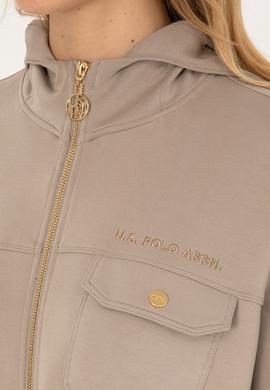 Kadın Koyu Bej Fermuarlı Kapüşonlu Sweathirt - 50309102004